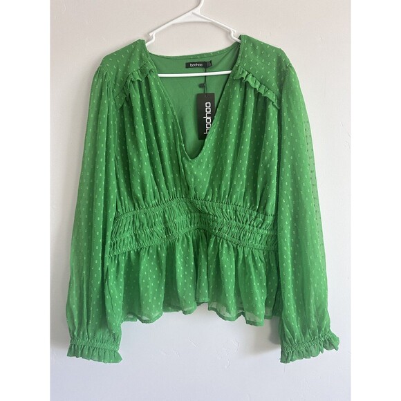 Boohoo Plus Mesh PUff Sleeve Blouse Size 20 - Picture 2 of 4